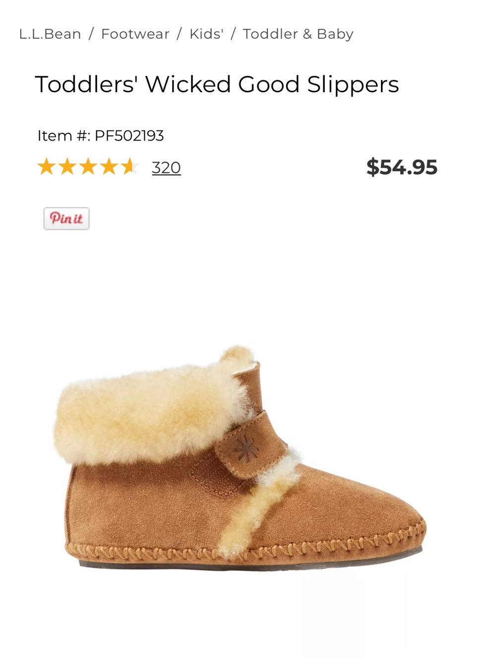 L.L. Bean Toddlers' Wicked Good Slippers — Chestnut Suede with Cream Shearling